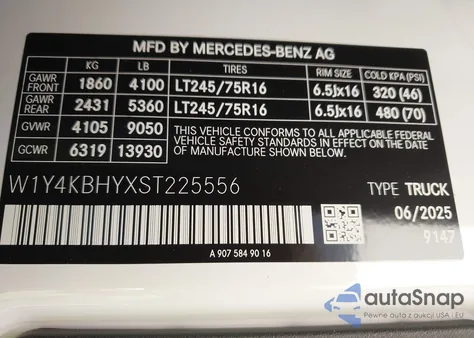 2025 Mercedes-Benz Sprinter 2500 Standard Roof 4-Cyl Diesel из США, поврежденный, VIN W1Y4KBHYXST225556